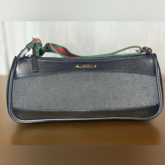 Gucci Handbags - Gucci Black Canvas & Leather Mini Bag Cherry Lime Strap Authenticated GUC